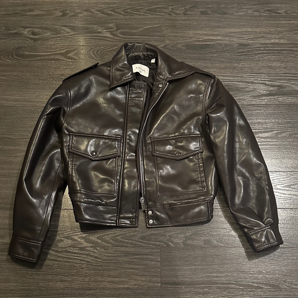 Aritzia Chocolate Brown Leather Bomber Jacket